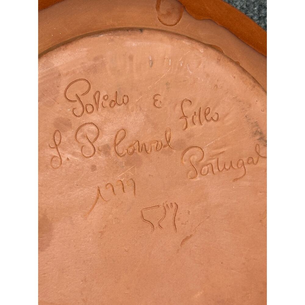 Vintage 1999 Polido & Filho Portugal terracotta plate floral hand painted rustic - Picture 7 of 9